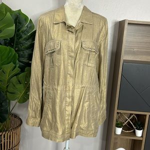 Boston Proper Linen Blend Metallic Studded Jacket